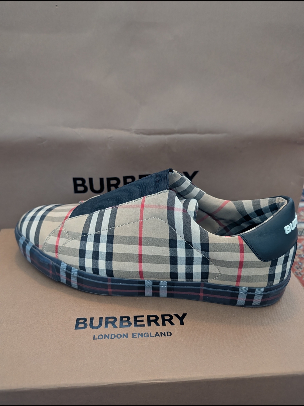 Burberry Classic Check Slip-On Sneakers in Vintage Beige